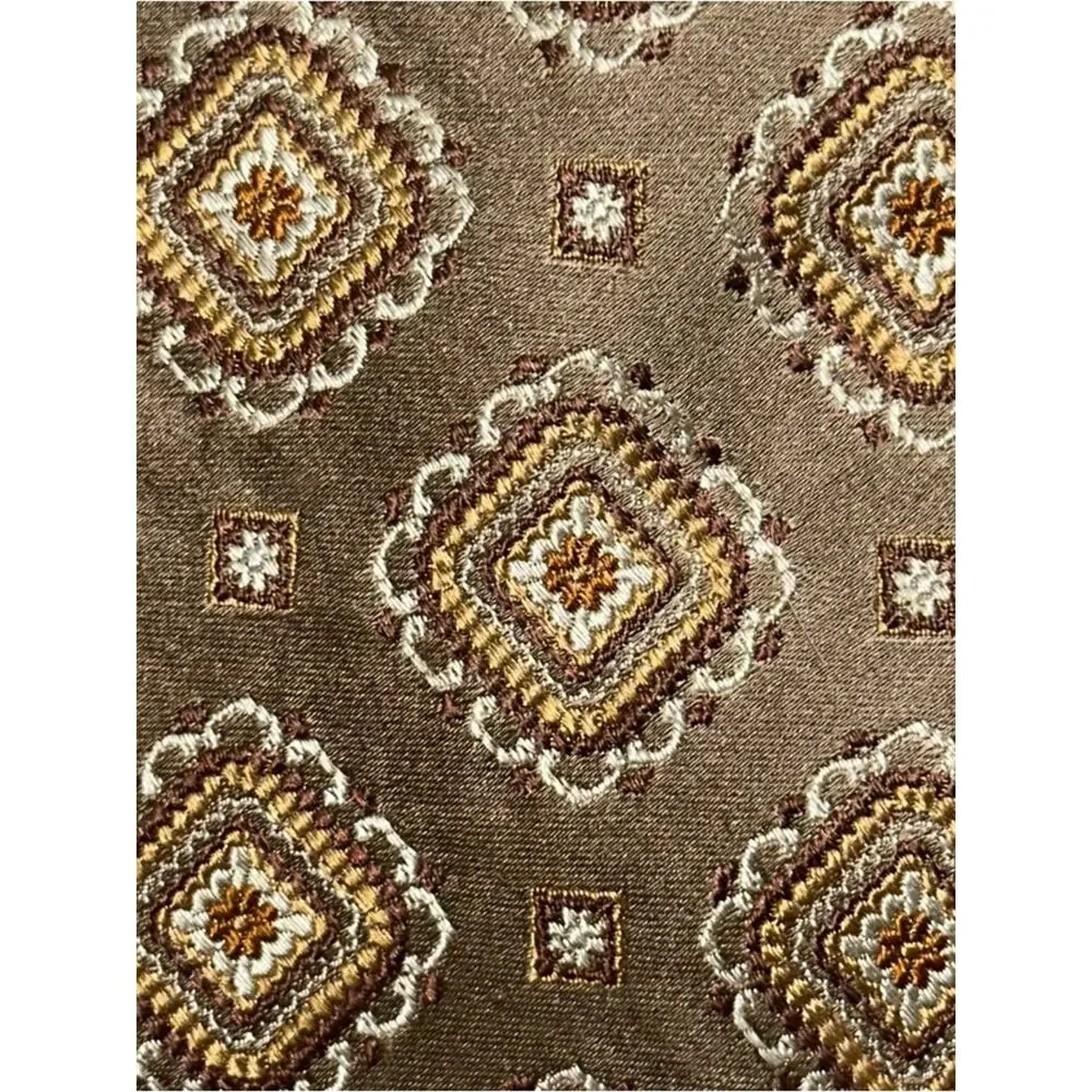 Bruno Piattelli Roma Vintage Tan Brown Textured Geo Print Silk Necktie Tie